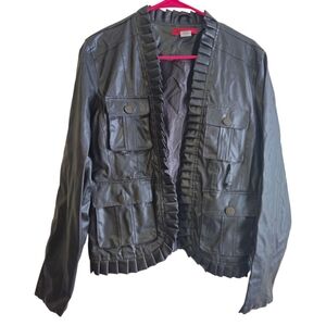 1955 vintage premium faux leather jacket ruffles Biker Goth women xl **FLAWS**